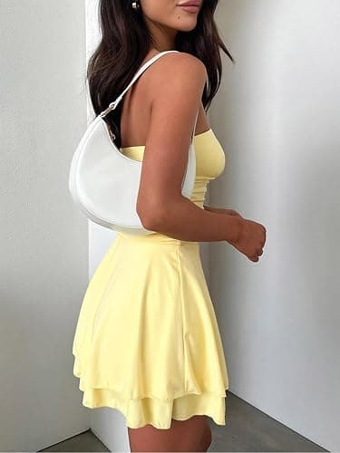YBSKG Women Sexy Tube Top Silk Dress Strapless Ruched Waist Ruffle Tiered Layer Mini Dress Party Short Dresses thumbnail 3
