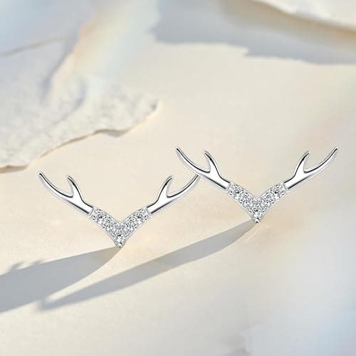 CeaKIev Women's 925 Sterling Silver Deer Horn Earrings (Silver) thumbnail 6