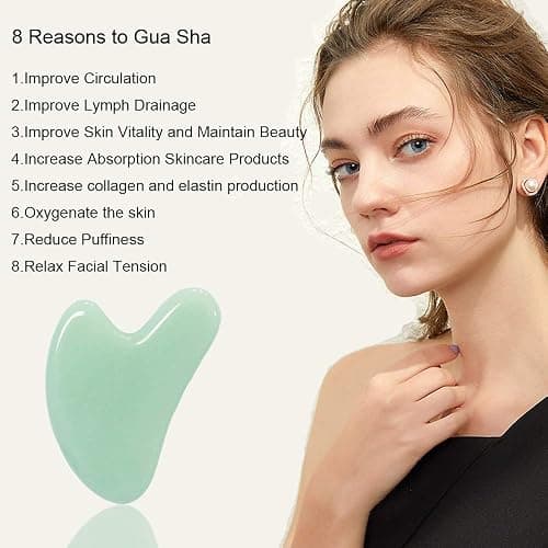 Ditind Gua Sha, Jade Stone Gua Sha Massage Tool, Guasha Tool for Face and Body Skin Massage. Gua Sha Set for Toxins Prevents Wrinkles for SPA Acupuncture, Therapy Trigger Point Treatment. thumbnail 2