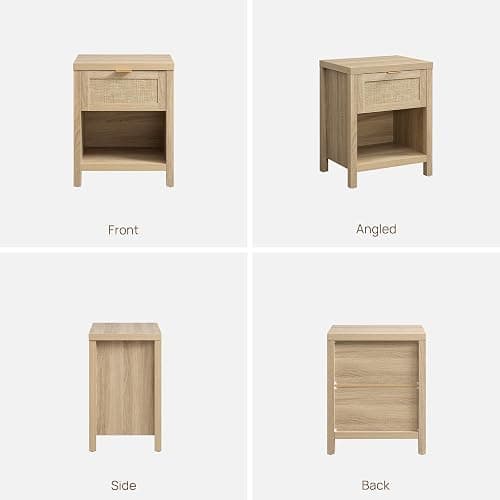SICOTAS Nightstands Set of 2 Rattan Night Stand with Drawer | Farmhouse Bedside Table with Storage Shelf - Boho End Side Table for Bedroom, Light Oak thumbnail 8
