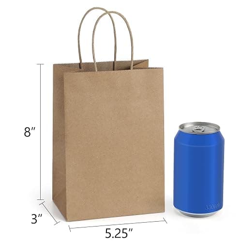 BagDream Gift Bags 100Pcs 5.25x3x8 Small Kraft Paper Gift Bags with Handles Bulk, Brown Paper Sacks for Small Business, Retail, Merchandise, Wedding Birthday Party Favor thumbnail 3