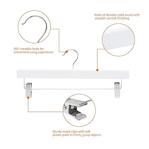 Amazon Basics Durable Wooden Pants and Skirt Hangers with Clips, Closet Organizer, White, 10-Pack thumbnail 4