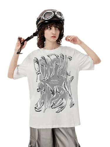 Aelfric Eden Metalic Graphic Tees Men Y2k Oversized T Shirts Women Vintage Tees Unisex Summer Tops - X-Small - White thumbnail 2