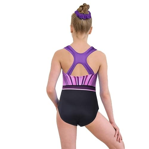 MODAFANS Gymnastics Leotards for Girls With Shorts Tumbling Dance Combined Racerback Activewear 4-13Years - 12-13 Years - Purple-black Diamond Set thumbnail 3