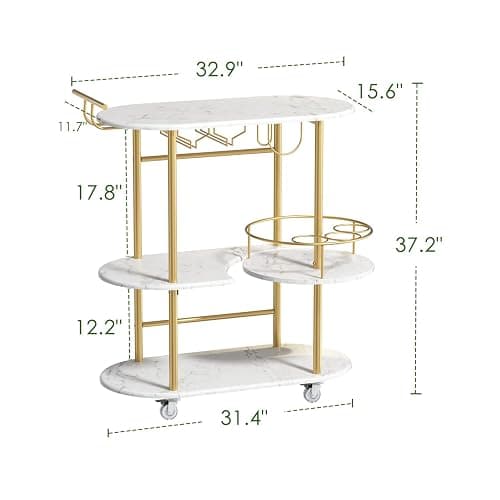 PAUKIN Gold Bar Carts with 4-Tier Storage Shelves, Mobile Bar Serving Cart with Wine Rack and Glass Holder, for The Home, Kitchen, Living Room, Dining Room thumbnail 2