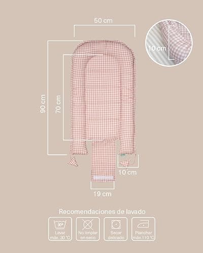 molis&co. Nido de Bebé 90 x 50 cm. Reductor de Cuna o Nido de Colecho para Bebe. Algodón. Cuna Portátil o de Viaje para recién Nacido. Oeko-Tex 100. (Dusty Rose) thumbnail 2