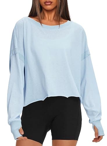 Darong Women's Open Back Workout Top Oversized Athletic Shirt Long Sleeve Crop Top with Thumb Holes thumbnail 6
