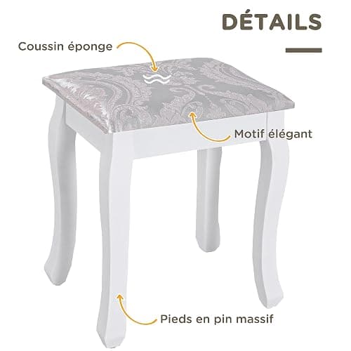 HOMCOM Coiffeuse avec Miroir et Tabouret 5 tiroirs Table de Maquillage avec Pieds en Bois de pin Massif 80 x 40 x 140cm Blanc thumbnail 6