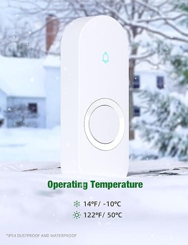 AIDA Lighted Wireless Doorbell for Home, Waterproof Battery Doorbell 1,000ft Range, 5 Volume Levels with 58 Doorbell Chimes & LED Flash (White, Doorbell with 1 Button & 1 Receiver) thumbnail 8