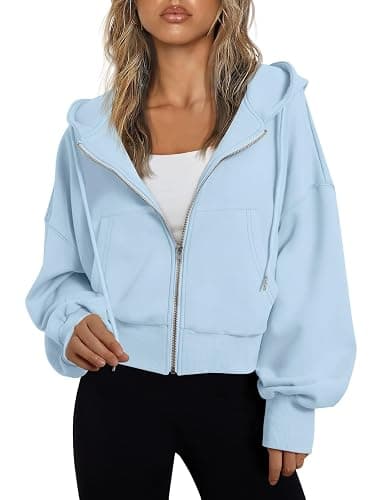 Trendy Queen Womens Cropped Zip Up Hoodie Lightweight Sweatshirt Casual Athletic Jacket - Image 1