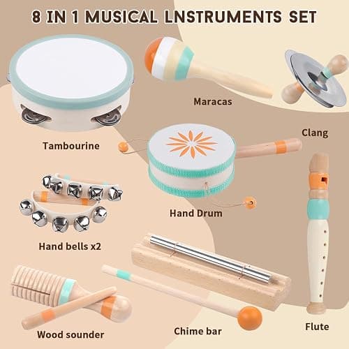 Toddlers Musical Instruments-Baby Montessori Wooden Musical Toys for Toddlers 1-3 Year Old,Kids Percussion Instruments Toy for Preschool Kids,Christmas Birthday Gift for Baby Boys Girls thumbnail 2