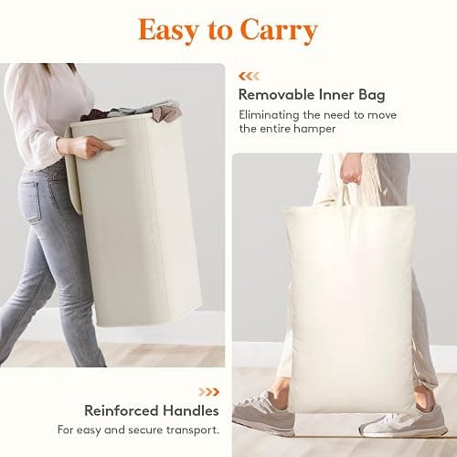 Lifewit 105L Large Laundry Basket with Lid, Laundry Hamper with Plastic Handles and Removable Bag, Foldable Tall Dirty Clothes Hampers for Laundry for Laundry Room, Bedroom, Bathroom, Dorm, White thumbnail 7