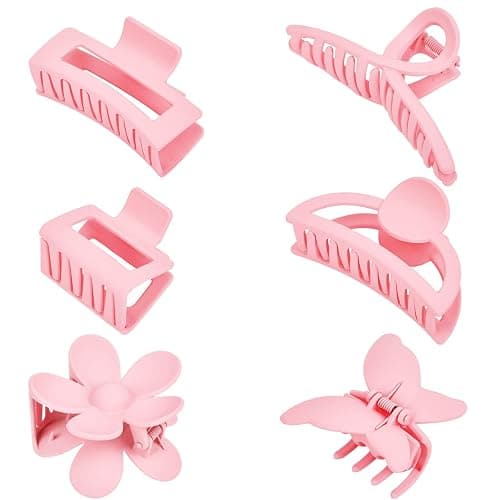 Pink Hair Clips, 6 Pack Cute Hair Clips for Thin Thick Hair 1.85-4.5 Inch Matte Non Slip Jaw Clips Flower Banana Butterfly Claw Clips Hair Accessories for Women and Girls… thumbnail 2