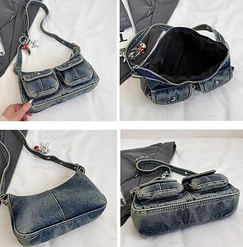 Y2K Denim Purse for Women Vintage Shoulder Bag Small Top Handle Clutch Punk Underarm Handbag with Multiple Pockets 2025 thumbnail 6