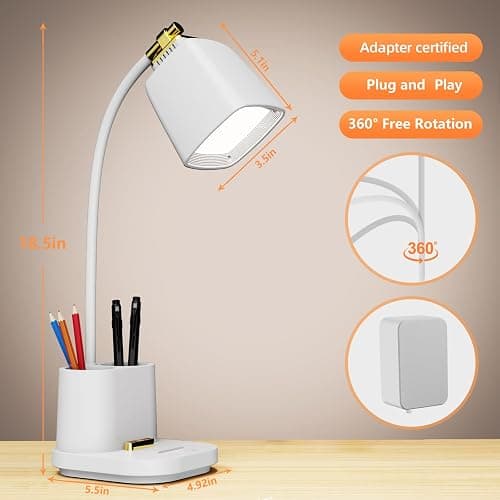 GONDSILY LED Desk Lamp with USB Charging Port Touch Control 3 Color Modes, Stepless Dimming,Eye-Caring LED Table Lamp for Home,Office,Bedroom,Reading,Work,Study,Gooseneck Lamp, 5V, 2.4A thumbnail 5