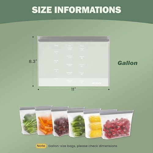 IDEATECH Reusable Bags Dishwasher Safe, BPA Free Reusable Gallon Freezer Bags, Stand Up Leakproof Food Storage Bags for Marinate Meats, Salad Fruit, Vegetables, Home Organization -Gray 6 Gallon thumbnail 6
