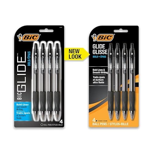 BIC Glide Bold Black Ballpoint Pens, Bold Point (1.6mm), 4-Count Pack, Retractable Ballpoint Pens With Comfortable Full Grip thumbnail 2