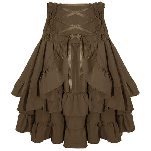 FEOYA Women Steampunk Gothic Lace Up High Waist Renaissance Victorian Layered Skirt - Image 1