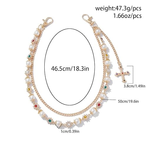 Luxurious Layered Pants Wallet Chains - Rhinestone Cross Gemstone flower Pearl Pocket Chain - Jean Trouser Accessories thumbnail 4