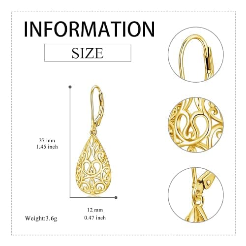 VONALA Filigree Teardrop Earrings for Women Rose Gold Plated /Gold Plated / Moonstone / Abalone / Turquoise / Blue Crystal / Green Crystal Teardrop Dangle Earrings Filigree Leverback Earrings for Women Teens Girls Birthday Gift thumbnail 5