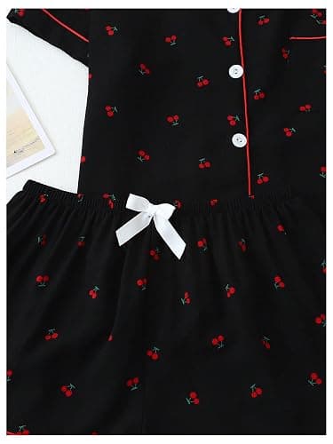 Verdusa Women's 2 Piece Pajama Sets Lightweight Fall Pajamas Cute Pj Set Button Shirt with Shorts Lounge Pjs thumbnail 3