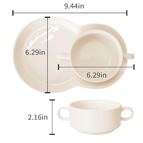 FAQQI Soup and Sandwich Plate Combo – Ceramic Soup and Cracker Combo Bowl Set with Handle | Elegant Two-Section Design for Breakfast, Snacks, and Dinner – Durable and Stylish Tableware thumbnail 3