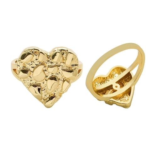 14k Gold Plated Brass Rough Textured Cookie Heart Shape Nugget Rings For Women/Men - Image 1