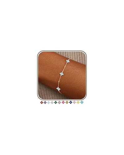 SOLEVAN Clover Birthstone Gold Bracelets for Women Trendy Non Tarnish | Dainty 14K Gold Plated Stackable Cute Charm Friendship Bracelet Stack Wedding Prom Gold Jewelry Birthday Gift for Best Friend - Image 1