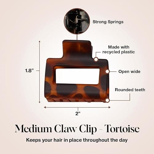 Kitsch Assorted Hair Clips for Women - Strong Hold Open Shaped Hair Claw Clips for Girls, Flat Claw Clip - Matte Finish, Durable Plastic | Ideal Gifts for Women - Black & Tortoise, 3 Pcs thumbnail 3