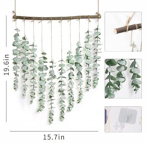 Bestjing Artificial Eucalyptus Wall Hanging Decor - Fake Eucalyptus Leaves Greenery Vines Wall Hanging Plants - Farmhouse Rustic Boho Decor for Bathroom Bedroom Livingroom Decorations thumbnail 3