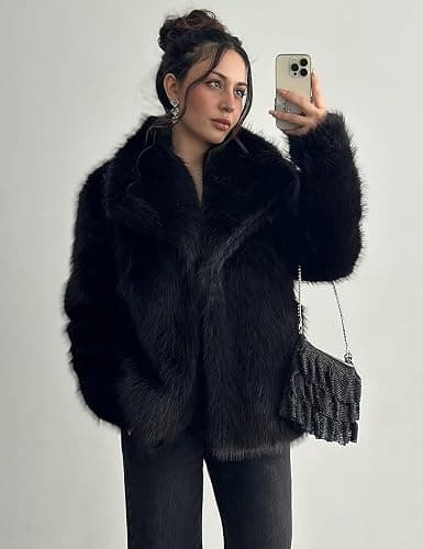 Flygo Women's Faux Fur Coat Fluffy Faux Fur Jacket Long Sleeve Lapel Furry Winter Jackets Shaggy Parka Short Coat thumbnail 3
