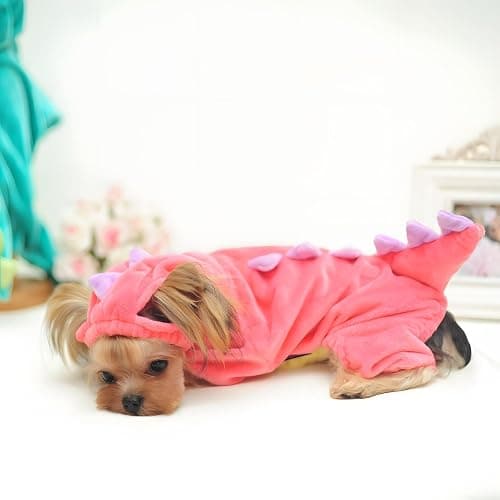 Hotumn Dinosaur Dog Halloween Costume Pet Dino Hoodie for Small Dogs (Small, Pink) thumbnail 5