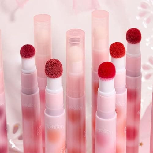 MooGlamor 6 Pcs Red Matte Lip Gloss Stick Set with Delicate Unique Sponge Lip Brush and Smooth Velvet Lipsticks for Women Lip and Blush thumbnail 8