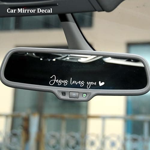 Christian Decal, Rear View Mirror Decal, Faith Car Mirror Sticker, Bible Verse Christian Gift, Decals for Women, Religious Car Accessories, 2 Pack (Jesus Loves You, White) thumbnail 8