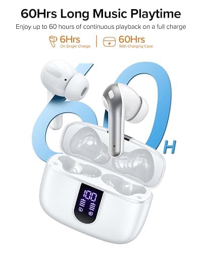 TAGRY Bluetooth Headphones True Wireless Earbuds 60H Playback LED Power Display Earphones with Wireless Charging Case IPX5 Waterproof in-Ear Ear buds with Mic for TV Smart Phone Laptop Computer Sports thumbnail 2