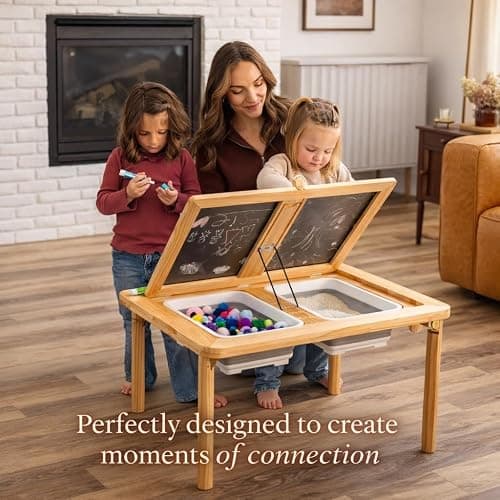 Mama Bear Educational Montessori Sensory Table & Art Easel for Kids & Toddlers | Folding Extendable Legs & Storage Bins, Magnetic Boards & Tiles, Light Box Included | Space-Saving Indoor/Outdoor Play thumbnail 9