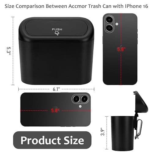 Accmor Car Trash Can with Lid, Mini Auto Dustbin Garbage Organizer Holder 2 Packs, Automotive Storage Container Bin with 60 Pcs Bags for Vehicle, Home, Office thumbnail 2