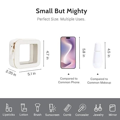 Aveniee Clear Makeup Bag Small, Mini Travel Toiletry Bag Cosmetic Bags Organizer, TSA Approved Clear Makeup Case Pouch with Zipper, Car Essentials for Women Men,White thumbnail 4