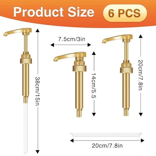 VOISEN Coffee Syrup Pumps, 6 Pack Gold Syrup Pump, Skinny Syrup Pump for 750ml 25.4oz Syrup Bottle, Syrup Pump Dispenser for Kitchen Dinning Coffee Bar Drinking Mixes,Davinci,Jordans thumbnail 3