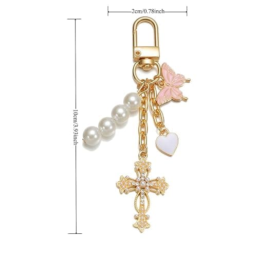 wavaiov Cross Keychain Heart Butterfly Bag Charm Key Chain Accessories, Rhinestone Sparkling Keychain for Women Car Key Ring Bag Purse ﻿ ﻿ thumbnail 3