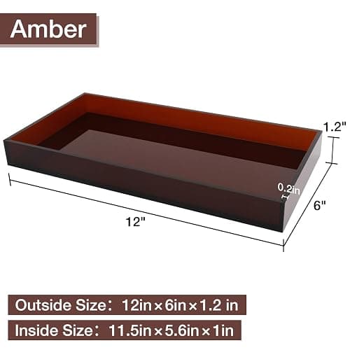 Acrylic Tray 5mm Thicken for Vanity Makeup, Perfume, Jewelry Holder, Napkin, Amber 12x6''Decorative Serving Tray for Bathroom, Toilet Tank, Sink Countertop, Living Room,Dresser, Coffee Table thumbnail 2