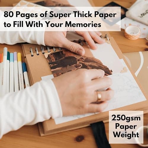 Scrapbook Kit - 80 Page Photo Album DIY Scrapbook - Holds 300+ Photos, with Metallic Pens, 150+ Stickers, Glue Pen, Washi Tapes, Backing Paper, Photo Corner Stickers (Starter Kit - 8 x 8 Inch, Kraft) thumbnail 6
