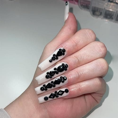 HNUIX Nail Rhinestones - 4550pcs Crystals Black, Multiple Shape Gems, Flatback Rhinestones, with Kit and Glue Gel, for Nail Art thumbnail 3