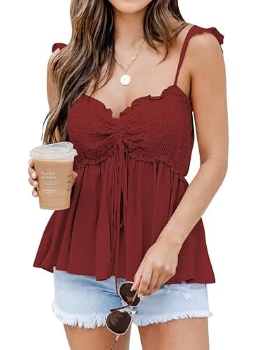 Poetsky Summer Beach Tanks for Women Sexy Going Out Tops Cute Peplum Babydoll Shirts - Image 1