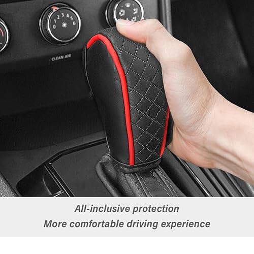Leather Gear Shift Cover Diamond Embroidery Design,Durable Shift Knob Cover for Shift Lever Protection,Universal Car Gear Shift Cover Car Decorative Accessory Suitable for Cars,Trucks,SUVs (Black/Red) thumbnail 7