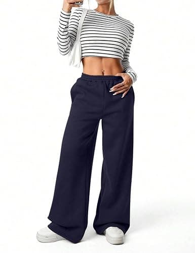 FACDIBY Women's Fleece Wide Leg Sweatpants Winter Warm Thermal Straight Leg Sweat Pants with Pockets thumbnail 5