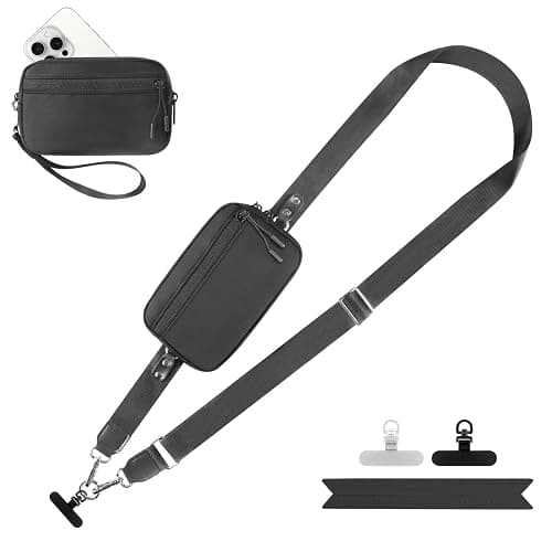 YFWE Clip and Go Strap for Phone with Wallet Crossbody, Adjustable Phone Lanyard with Detachable RFID Wristlet Wallet, Black (L) - Image 1