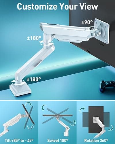 Single Monitor Desk Mount, 13-32 inch Adjustable Gas Spring Monitor Arm, Computer Monitor Stand Holder with Clamp and Grommet Base, Fits 4.4 to 22lbs Screens, VESA Mount Bracket, White, Freelift Pro thumbnail 5