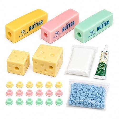 Cheese & Butter Squishy Skin Stress Ball Kit, Easy Handmade Sensory Squishy | Includes 5 Cheese & Butter TPR Skins and 7.05 oz Filler, Calming ASMR Craft, Great for Anxiety Relief and Creative Play - Image 1