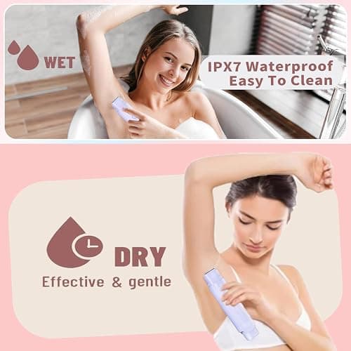 2-in-1 Electric Shaver & Bikini Trimmer for Women - Painless Electric Razor for Face, Body & Intimate Areas, Ultra Silent Cordless Wet/Dry Shaver with Dual Blades, IPX7 Waterproof for Shower & Travel thumbnail 6